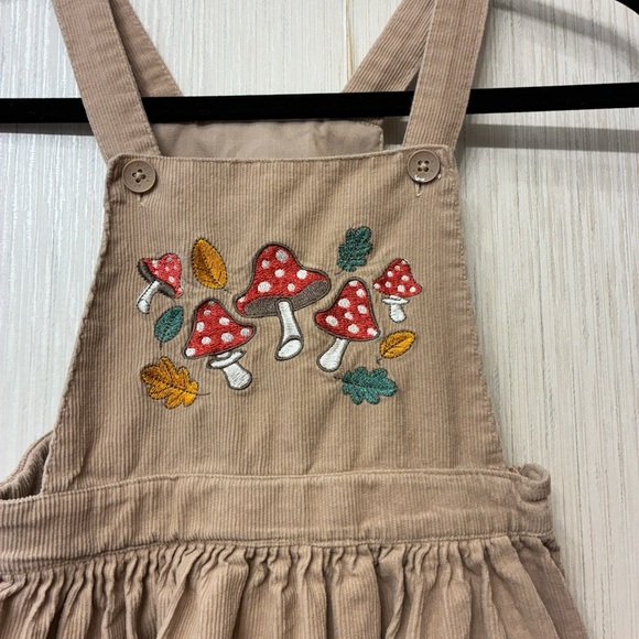 Tan Kids Corduroy Overall Dress with Mushroom Embroidery Size 7 - Picture 5 of 8